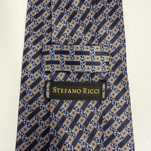 Stefano Ricci NEW Men's Tie Geometric Navy Blue Orange Satin Silk 4" (W) 59" (L)